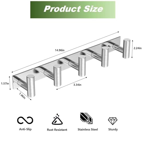 Wall Mounted Coat Rack ("T" Shape 5 Hooks - 1 Pack / Silver)