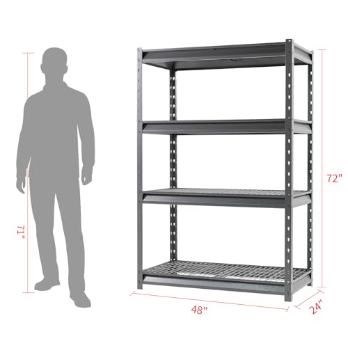 The Atlas 48" W Heavy Duty Garage Shelving Unit Load 12000 Lbs (Grey / 48”W x 24”D x 72”H, 12000lbs)