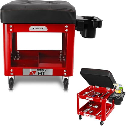 Rolling Creeper Garage Shop Seat for Men (Red)