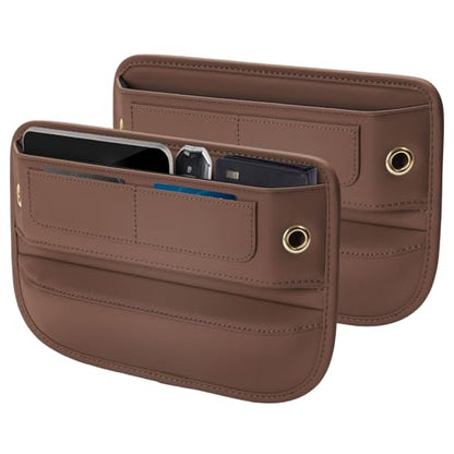 Universal Fit Premium Leather Car Seat Gap Filler Organizer (04 Brown, 2 Pack)