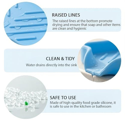 Silicone Soap Dish with Drain Spout (Light Blue / S(4.9"×3.2"))