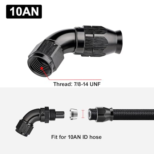 10AN 60 Degree PTFE One Piece Full Flow End Hose Fitting Aluminum Black (10AN / 60 Degree)