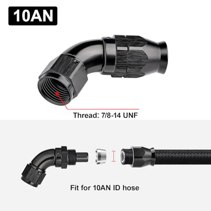 10AN 60 Degree PTFE One Piece Full Flow End Hose Fitting Aluminum Black (10AN / 60 Degree)