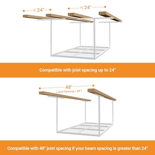 4x6ft Overhead Ceiling Garage Storage Rack (White / 4x6ft)