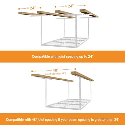 4x6ft Overhead Ceiling Garage Storage Rack (White / 4x6ft)