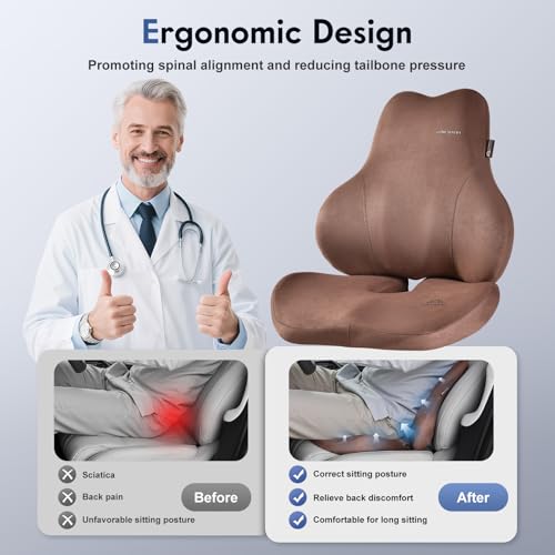 Memory Foam Car Seat Cushion and Lumbar Support Pillow for Car (Coffee / 2 Pieces)