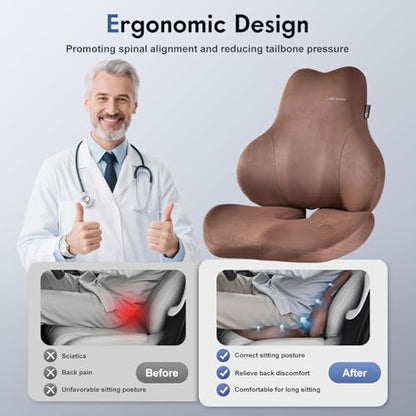 Memory Foam Car Seat Cushion and Lumbar Support Pillow for Car (Coffee / 2 Pieces)