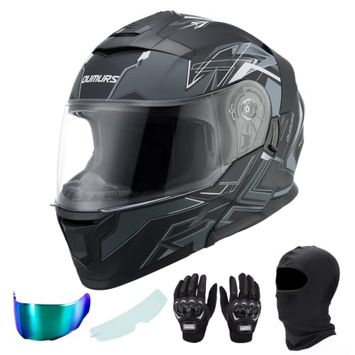 Modular Motorcycle Helmets Full Face Flip up Street Bike Motorcycle Helmet for Unisex Adult Matte Gray (Gray / Large)