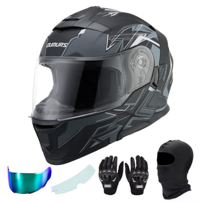 Modular Motorcycle Helmets Full Face Flip up Street Bike Motorcycle Helmet for Unisex Adult Matte Gray (Gray / XX-Large)