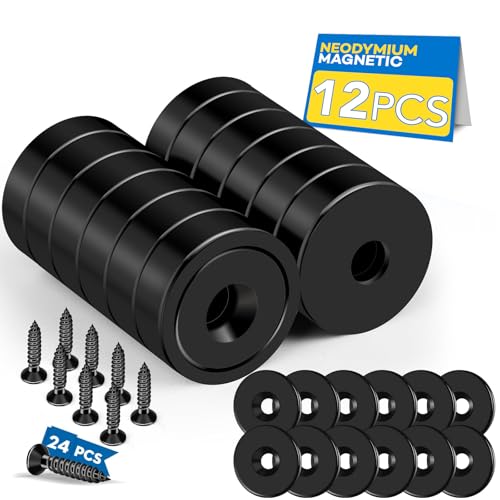 Strong Magnets Heavy Duty Screw On Neodymium 20LBS Magnet 12 Pack (Black / 0.63in)