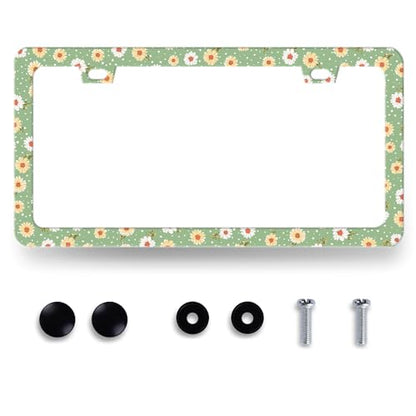 Stainless Steel Cute Daisy Floral License Plate Frame 12.3 x 6.3 Inch (Cute Daisy Floral)