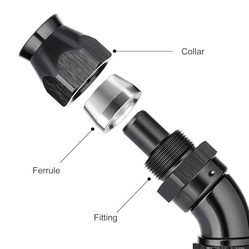 12AN 45 Degree PTFE One Piece Full Flow End Hose Fitting Aluminum Black (12AN / 45 Degree)