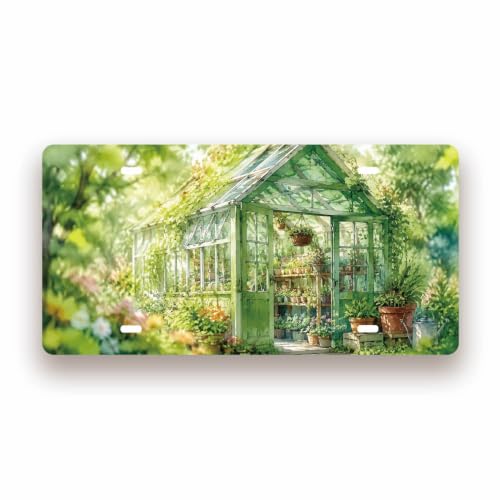 GREEN HOUSE SPACE Metal Tin Sign License Plate Bar Cafe Garage Cave Home Room Wall Bathroom Farmhouse Garden Porch Patio Decor (GREEN HOUSE LICENSE PLATE)