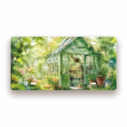 GREEN HOUSE SPACE Metal Tin Sign License Plate Bar Cafe Garage Cave Home Room Wall Bathroom Farmhouse Garden Porch Patio Decor (GREEN HOUSE LICENSE PLATE)