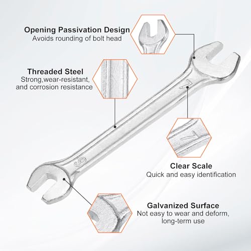 5pcs Double Open End Wrench 6mm x 7mm Metric 15 Degree Offset Angle Small Flat Head Wrench Galvanizing Open Ended Spanner for Automotive Repair Furniture Assembly (6mm x 7mm)