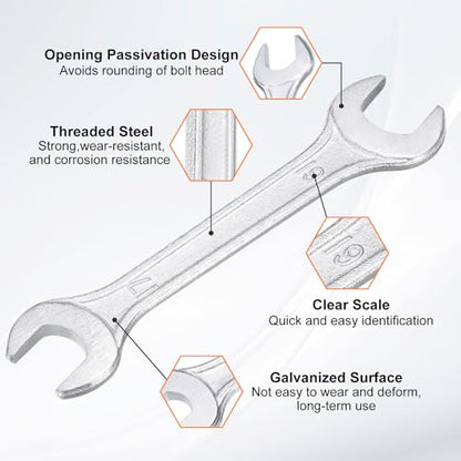 2pcs Double Open End Wrench 17mm x 19mm Metric 15 Degree Offset Angle Small Flat Head Wrench Galvanizing Open Ended Spanner for Automotive Repair Furniture Assembly (17mm x 19mm)