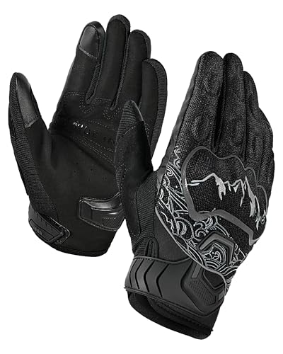 Motorcycle Gloves Motorbike Glove for Men Women Full Finger Knuckle Protection Touch Screen Cycling ATV Hiking Riding (Large / mountain-Black)