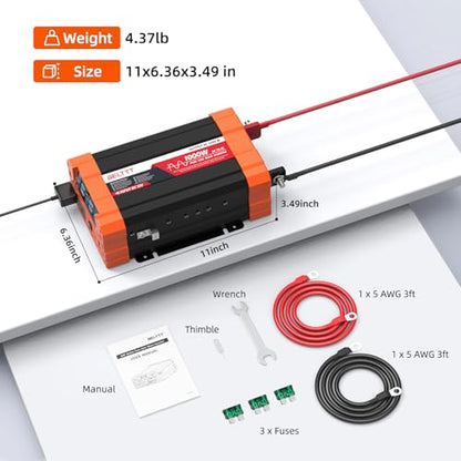 1000Watt Pure Sine Wave Inverter 12V DC to 120V AC (1000W)