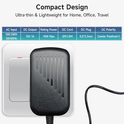 UL Listed 15V 1A 6 ft AC DC Power Supply Adapter with 3 Tips Replacement Backup Cord for Litter (15V1A+3 Tips)