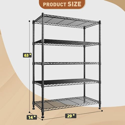 63" H 5 Tier Heavy Duty Storage Shelves (5 Tier-14"D x 29"W x 63"H)