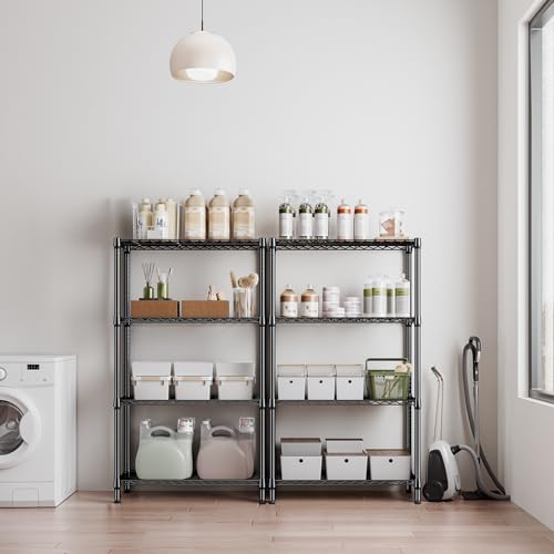 1000 lbs 4 Tier Shelf Metal Storage Shelves Shelving Wire Rack Heavy Duty Closet Organizers for Garage Kitchen Bathroom Laundry Black 15.7" D x 33.5" W x 59.5" H (4 tier, 15.7" D x 33.5" W x 59.5" H / Black)