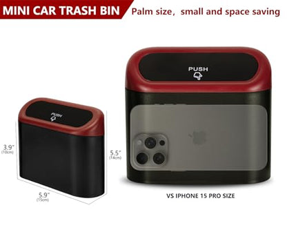 Mini Car Trash Can with Lid (Black/Red)