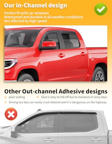 Window Visors Rain Guards for Toyota Tundra CrewMax 2007 (Fit for 2007-2021 Tundra CrewMax)