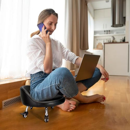 Rolling Stool with Backrest Low Height Rolling Stool with PU Leather (2"h Casters)