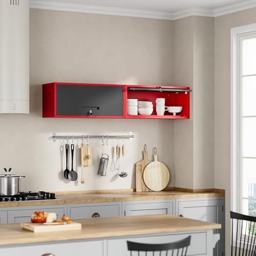Metal Wall Cabinet with Doors (13"D x 32"W x 14"H / Red Black)