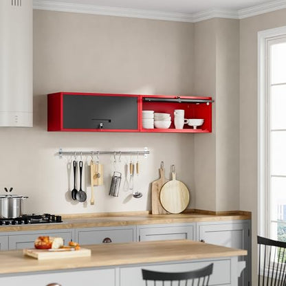 Metal Wall Cabinet with Doors (13"D x 32"W x 14"H / Red Black)