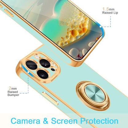 for iPhone 15 Pro Case 360° Rotatable Ring Holder Kickstand Shiny (For iPhone 15 Pro(6.1 inch,2023) / Mint Green)