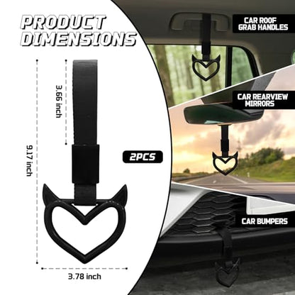 2 Pcs Devil Heart Shaped Car Handle Strap (Black)