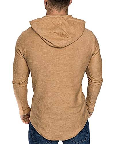 Mens Fashion Athletic Hoodies Sport Sweatshirt Solid Color Fleece Pullover Khaki 2XL (XX-Large / Khaki)