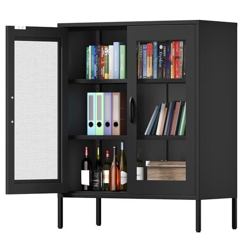 Metal Storage Cabinet with Mesh Doors and Shelves (Black-mesh / 40''H)