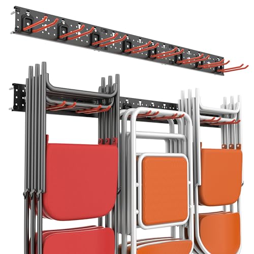 Wall Mount Garage Tool Storage Rack Folding Chair Hangers (8Hooks+3Panels+4MiniBase)