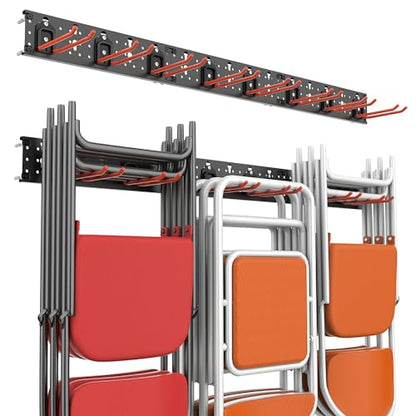 Wall Mount Garage Tool Storage Rack Folding Chair Hangers (8Hooks+3Panels+4MiniBase)