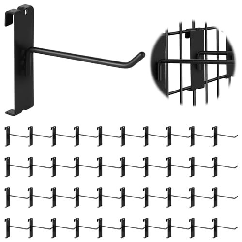 40Pcs 4" Gridwall Display Hooks Assortment Set (4"/10 CM / Black)