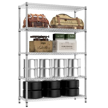 4250 LBS Garage Shelving Wide Storage Shelves 5 Tier Metal Shelves Heavy Duty Adjustable Utility Shelf Rack Chrome 17.7" D x 47.2" W x 70.4" H (5 Tier, 17.7" D x 47.2" W x 70.4" H / Chrome)