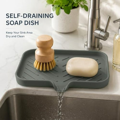 Silicone Soap Dish with Drain Spout (Grey / M(9.6"×5.3"))