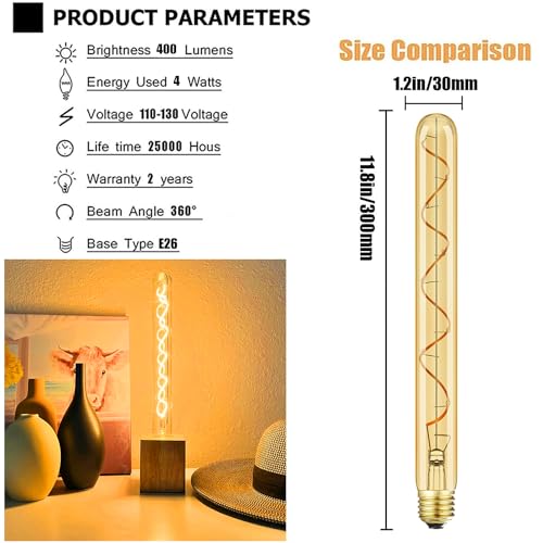 Vintage LED Spiral Filament Bulb T10 (11.8in(300mm))
