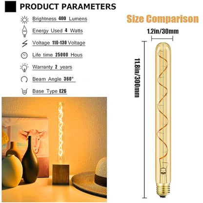 Vintage LED Spiral Filament Bulb T10 (11.8in(300mm))