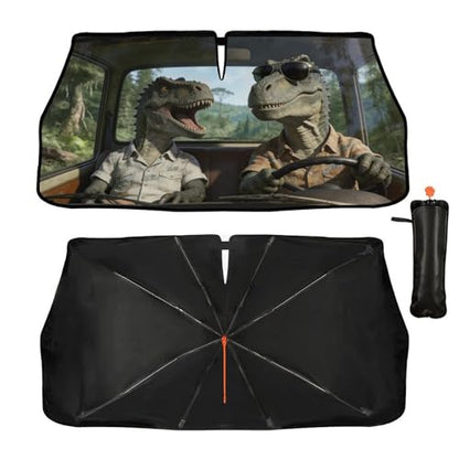 Dinosaur Car Windshield Sun Shade Umbrella Bendable Handle Foldable Funny Dinosaur Animal Driving Sunshade for Car Windshield Block UV Rays Keep Vehicle Cool for Most Sedans SUV Trucks 57"x30" (147*75cm,33*11cm / Dinosaur)