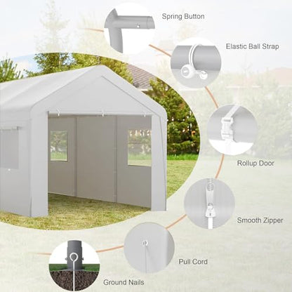 Carport 10x20 Heavy Duty Metal Carport Canopy (Gray / 10'×20')