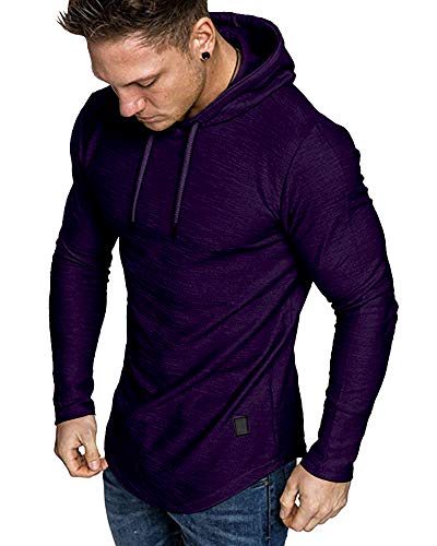 Mens Fashion Athletic Hoodies Sport Sweatshirt Solid Color Fleece Pullover Purple XX (XX-Large / Purple)