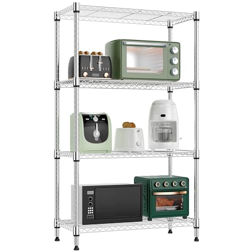 1000 lbs 4 Tier Shelf Metal Storage Shelves Wire Rack Closet Organizers for Garage Kitchen Bathroom Laundry Chrome 11.8" D x 25.6" W x 45.5" H (4 tier, 11.8" D x 25.6" W x 45.5" H / Chrome)