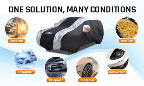 SUV Cover Waterproof All Weather Protection with Silver Stripe Design (2-S4 Fit SUV Length 190-201 inch)