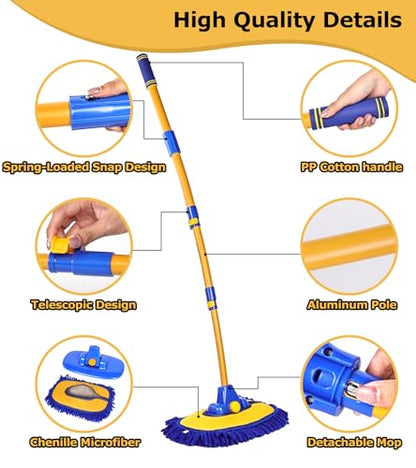 56.7" Car Wash Brush Mop Kit Mitt Sponge with Long Handle Car Cleaning Supplies Kit Tools Car Washing Duster Exterior Scratch Free (Blue)