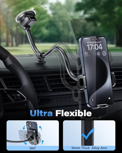Solid Car Truck Phone Mount Holder with 14 (Black Mirror Surface with Silver Ring)