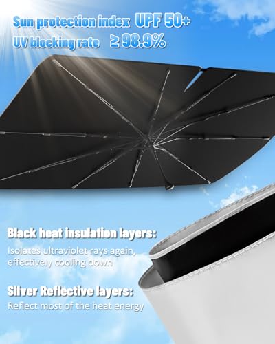 Windshield Sun Shade Umbrella Compatible with GMC Sierra 1500 2500 3500 2019 2020 2021 2022 2023 (for GMC Sierra 2019-2024 - Umbrella)