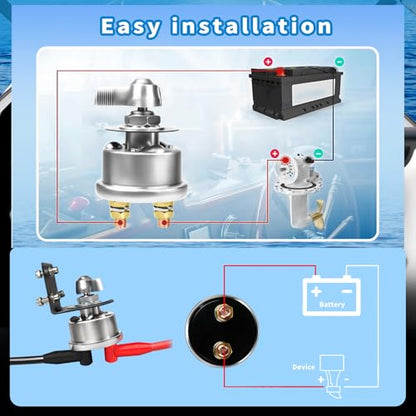 200A Battery Disconnect Switch 12V 48V Battery Shut Off Switch Master Power Isolator Marine On Off Kill Switch for Car (200A Battery Disconnect Switch with Cable)